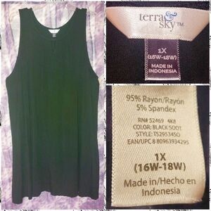 Terra & Sky brand Black Soft Knit Shift Tank Dress Sz 1X(16W/18W)